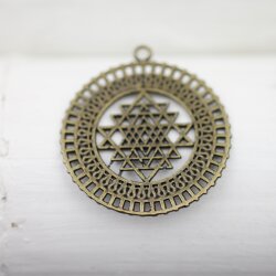 5 Anhänger Shri Yantra 36 mm, altmessing