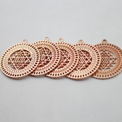 5 Sri Yantra Pendants 36 mm, Rose Gold