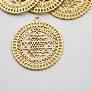 5 Sri Yantra Pendants 36 mm, Matte Gold