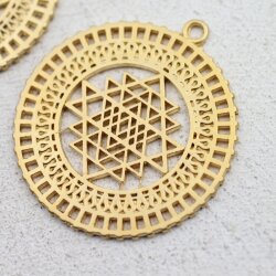 5 Anhänger Shri Yantra 36 mm, Matt Gold