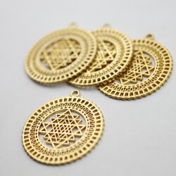 5 Anhänger Shri Yantra 36 mm, Matt Gold