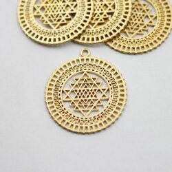 5 Anhänger Shri Yantra 36 mm, Matt Gold