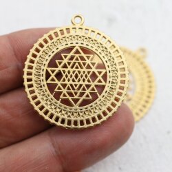 5 Anhänger Shri Yantra 36 mm, Matt Gold