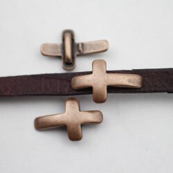 5 Cross Sliderbeads for 10x2 mm flat braided leather Antique Copper