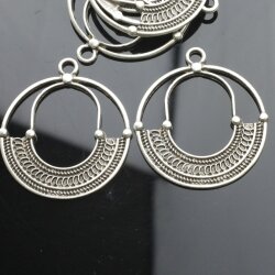 5 Boho charms, Fligree Charms, Large Boho Pendant, antique silver
