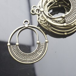 5 Boho charms, Fligree Charms, Large Boho Pendant, antique brass