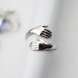 Hugging Ring Hug Hand Stackable Ring Rhodium