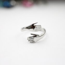 Liebe Umarmung verstellbarer Ring Rhodium