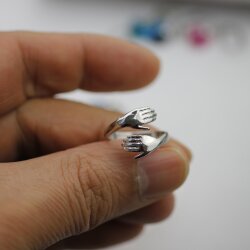 Hugging Ring Hug Hand Stackable Ring Rhodium