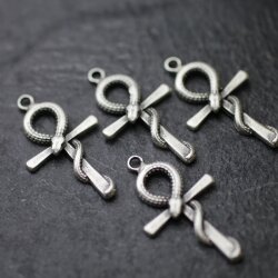 10 Ankh cross Snake Charms Pendant, Antique Silver