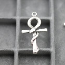 10 Ankh cross Snake Charms Pendant, Antique Silver