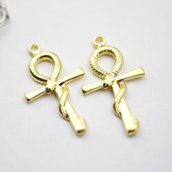 5 Ankh cross Snake Charms Pendant, Gold