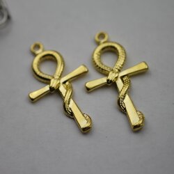 5 Ankh cross Snake Charms Pendant, Gold