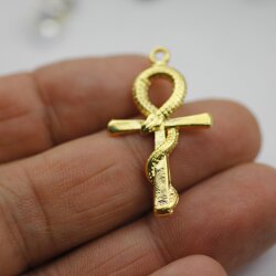 5 Ankh cross Snake Charms Pendant, Gold