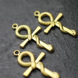 5 Ankh cross Snake Charms Pendant, Gold