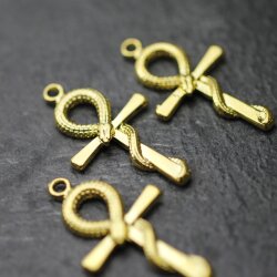 5 Anhänger Ankh Kreuz Schlange, Gold