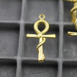 5 Ankh cross Snake Charms Pendant, Gold