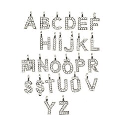 Letter Charms, Initial Alphabet Letter Pendant, Cz Letter Charms, Antique Silver A