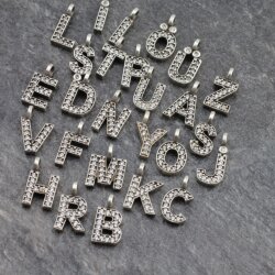 Letter Charms, Initial Alphabet Letter Pendant, Cz Letter Charms, Antique Silver A