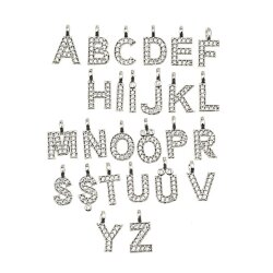 Letter Charms, Initial Alphabet Letter Pendant, Cz Letter Charms, Antique Silver F