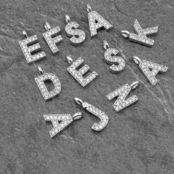 Süße Buchstaben Anhänger Charms mit Kristallen, Altsilber G