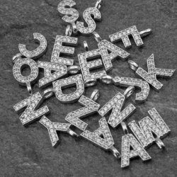 Süße Buchstaben Anhänger Charms mit Kristallen, Altsilber G
