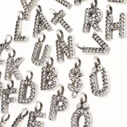Letter Charms with Crystals, Initial Alphabet Letter Pendant, Cz Letter Charms, Antique Silver "S"