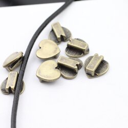 10 Heart slider Beads, Antique Brass