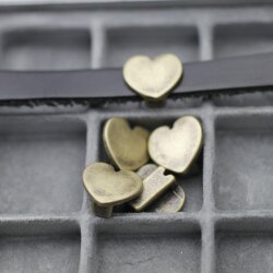10 Heart slider Beads, Antique Brass