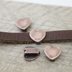 10 Heart slider Beads, Antique Copper