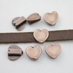 10 Heart slider Beads, Antique Copper