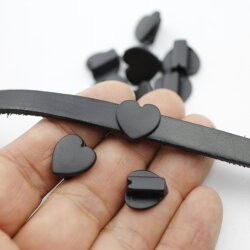 10 Heart slider Beads, Matte Black