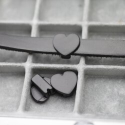 10 Heart slider Beads, Matte Black