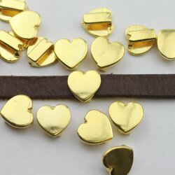 10 Heart slider Beads, Gold