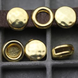 10 Metallperle Slider, Schiebeperle Kreis, Gold
