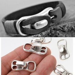 5 Leather Bracelet hook clasp, Matt Black