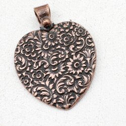 Heart with Flowers Pendant, Antique Copper