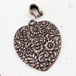 Heart with Flowers Pendant, Antique Copper
