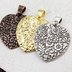 Heart with Flowers Pendant, Gold