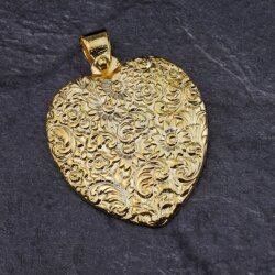 Heart with Flowers Pendant, Gold