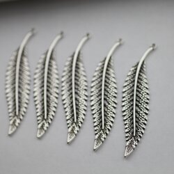 5 Silver leaf Charms, Long Leaf Charm Pendants