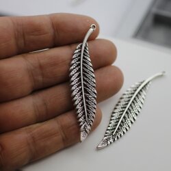 5 Silver leaf Charms, Long Leaf Charm Pendants