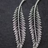 5 Silver leaf Charms, Long Leaf Charm Pendants