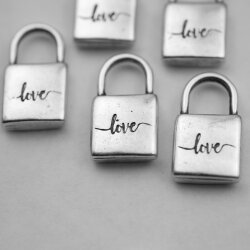 5 Love Padlock Love Lock Pendants Antique Silver