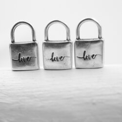 5 Love Padlock Love Lock Pendants Antique Silver