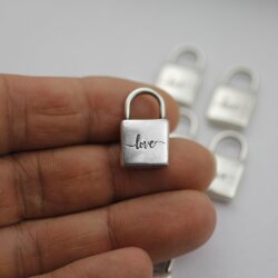 5 Love Padlock Love Lock Pendants Antique Silver