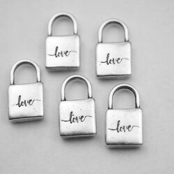 5 Love Padlock Love Lock Pendants Antique Silver