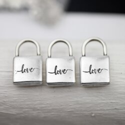 5 Love Padlock Love Lock Pendants Antique Silver