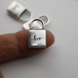 5 Love Padlock Love Lock Pendants Antique Silver