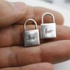 5 Love Padlock Love Lock Pendants Antique Silver